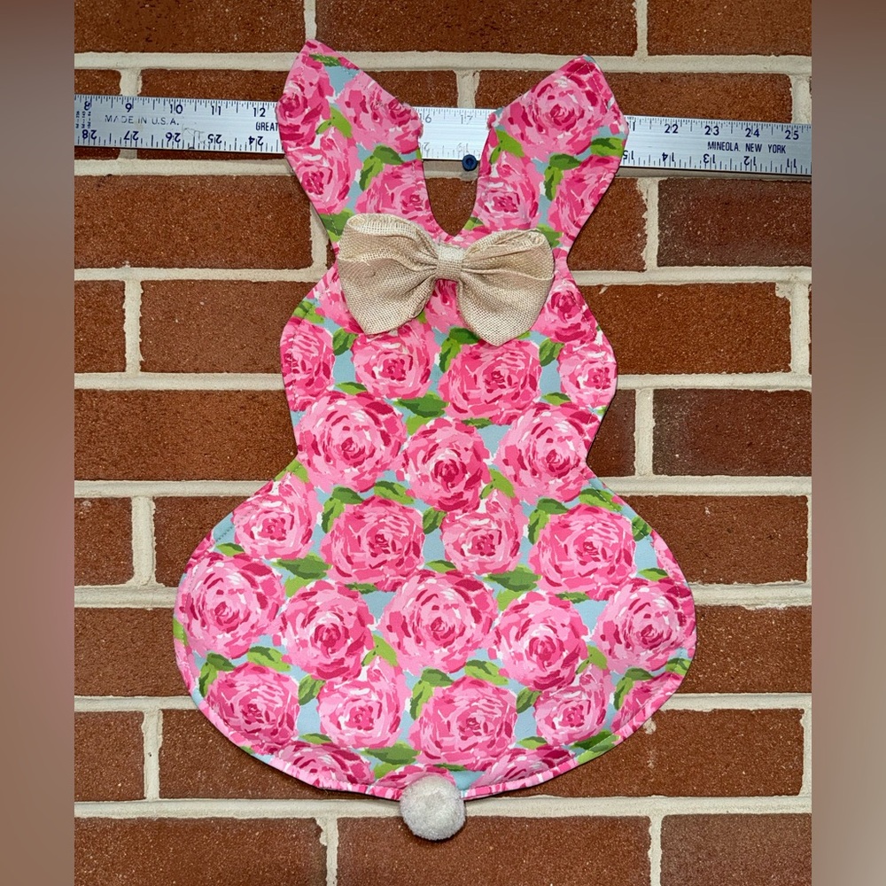 Easter Bunny Pink Floral Hanging Rabbit Wall Decor with Bow Lily Pulitzer Fabric